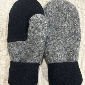 Felted Wool Mittens handcrafted from Repurposed Sweaters - Gray Tweed-Black Palm